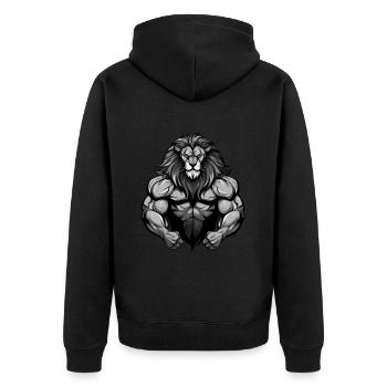 Löwe Muskeln Workout Gym - Unisex Premium Bio Zip Hoodie - Schwarz - Hinten - Nico (187cm)