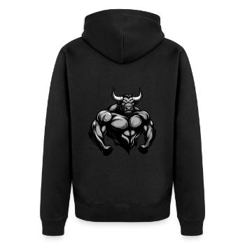 Bulle Stier Muskeln Workout Gym - Unisex Premium Bio Zip Hoodie - Schwarz - Hinten - Nico (187cm)