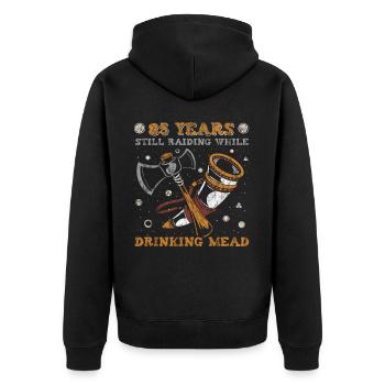 85 ans à faire des raids en buvant de l’hydromel - 85. - Veste à capuche bio Premium Unisexe - noir - Dos - Nico (187cm)