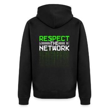 Netzwerkadministrator Respect The Network - Unisex Premium Bio Zip Hoodie - Schwarz - Hinten - Nico (187cm)