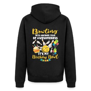 Anniversaire de bowling - Veste à capuche bio Premium Unisexe - noir - Dos - Nico (187cm)