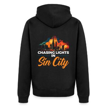 Bundesstaat Las Vegas, Nevada, USA, Amerika, Vereinigte Staaten - Unisex Premium Bio Zip Hoodie - Schwarz - Hinten - Nico (187cm)