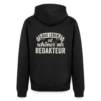 Lustige Redakteur Journalist Zeitung Medien Arbeit - Unisex Premium Bio Zip Hoodie - Schwarz - Hinten - Nico (187cm)