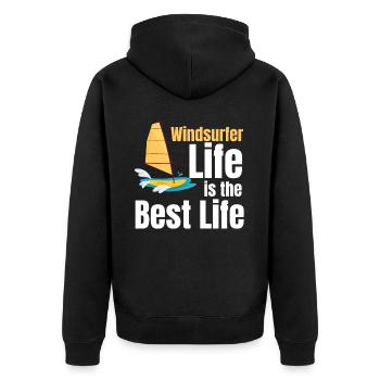 Windsurfer Das Leben Ist Das Beste Leben - Unisex Premium Bio Zip Hoodie - Schwarz - Hinten - Nico (187cm)