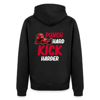 Frapper fort, mais donner des coups de pied plus fort, c’est drôle - Veste à capuche bio Premium Unisexe - noir - Dos - Nico (187cm)