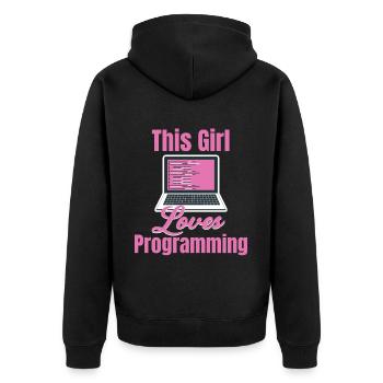This girl loves to - Unisex Premium Organic Zip Hoodie - black - Back - Nico (187cm)