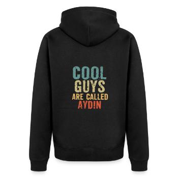 Cool guys are called Aydin - Unisex Premium Bio Zip Hoodie - Schwarz - Hinten - Nico (187cm)