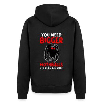 Lustiger Mothman Kryptide Kryptozoologie - Unisex Premium Bio Zip Hoodie - Schwarz - Hinten - Nico (187cm)