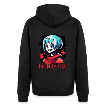 Kämpfe den guten Kampf mit einem Anime Mädchen - Unisex Premium Bio Zip Hoodie - Schwarz - Hinten - Nico (187cm)