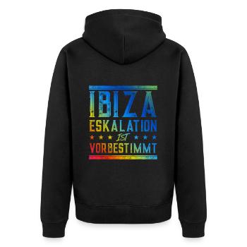Ibiza Eskalation - Unisex Premium Bio Zip Hoodie - Schwarz - Hinten - Nico (187cm)
