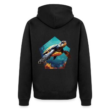 Turtle 3D Optics Sea Turtle in the Sea - Unisex Premium Organic Zip Hoodie - black - Back - Nico (187cm)