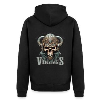 Ein Totenkopf mit Wikingerhelm - Unisex Premium Bio Zip Hoodie - Schwarz - Hinten - Nico (187cm)