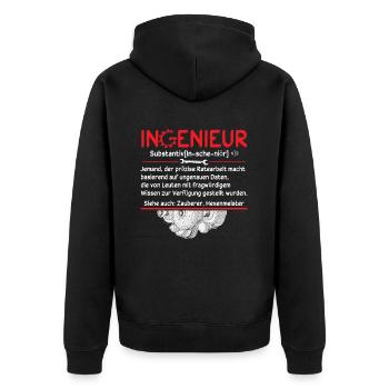 Definition Ingenieur - Unisex Premium Bio Zip Hoodie - Schwarz - Hinten - Nico (187cm)