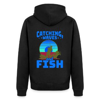Fishing, Angler, Fisherman Fishing and Pike Fishing - Unisex Premium Organic Zip Hoodie - black - Back - Nico (187cm)