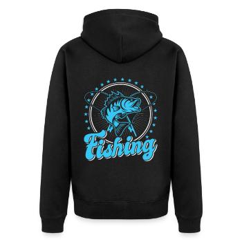 Angel, Angler, Fischer Fischen und Hecht Angeln - Unisex Premium Bio Zip Hoodie - Schwarz - Hinten - Nico (187cm)