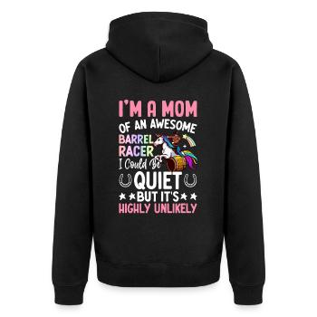 Barrel Racing Reiten - Unisex Premium Bio Zip Hoodie - Schwarz - Hinten - Nico (187cm)
