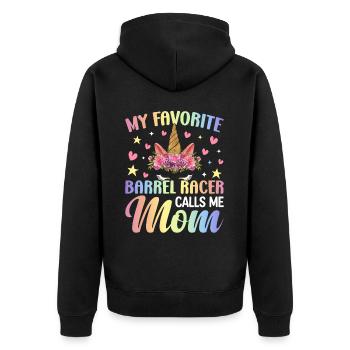 Rennpferde Reiten - Unisex Premium Bio Zip Hoodie - Schwarz - Hinten - Nico (187cm)