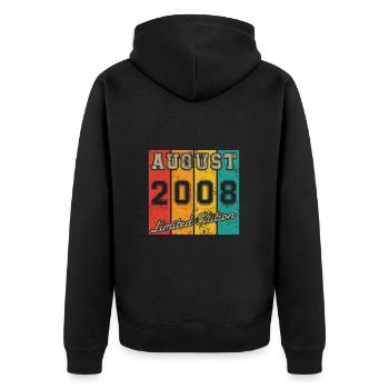 Geburtstag: August 2008 - Limited Edition Retro - Unisex Premium Bio Zip Hoodie - Schwarz - Hinten - Nico (187cm)