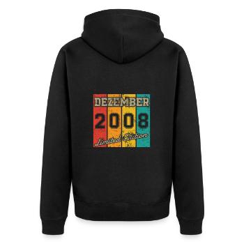 Geburtstag: Dezember 2008 - Limited Edition Retro - Unisex Premium Bio Zip Hoodie - Schwarz - Hinten - Nico (187cm)