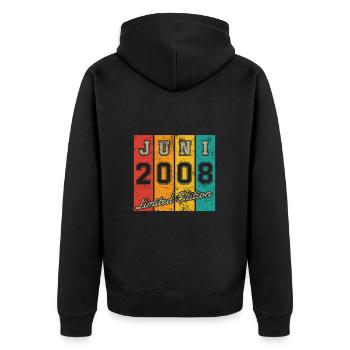 Geburtstag: Juni 2008 - Limited Edition Retro - Unisex Premium Bio Zip Hoodie - Schwarz - Hinten - Nico (187cm)