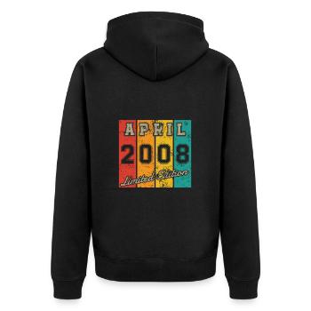 Geburtstag: April 2008 - Limited Edition Retro - Unisex Premium Bio Zip Hoodie - Schwarz - Hinten - Nico (187cm)