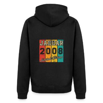 Geburtstag: Januar 2008 - Limited Edition Retro - Unisex Premium Bio Zip Hoodie - Schwarz - Hinten - Nico (187cm)
