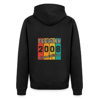 Geburtstag: Februar 2008 - Limited Edition Retro - Unisex Premium Bio Zip Hoodie - Schwarz - Hinten - Nico (187cm)