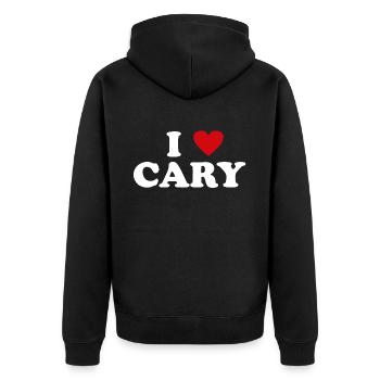 Heart USA City - I Love Cary - Unisex Premium Organic Zip Hoodie - black - Back - Nico (187cm)