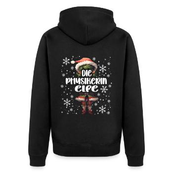 Weihnachtsoutfit Physikerin Wichtel - Unisex Premium Bio Zip Hoodie - Schwarz - Hinten - Nico (187cm)