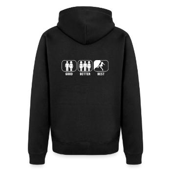 Good Better Best Climbing Alpinklettern Kraxler - Unisex Premium Bio Zip Hoodie - Schwarz - Hinten - Nico (187cm)