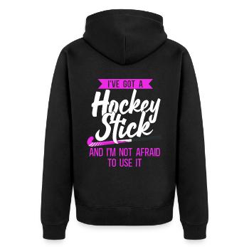 Field Hockey I've Got A Hockey - Unisex Premium Bio Zip Hoodie - Schwarz - Hinten - Nico (187cm)