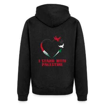 I Stand With Palestine Frieden Freiheit Palästina - Unisex Premium Bio Zip Hoodie - Schwarz - Hinten - Nico (187cm)