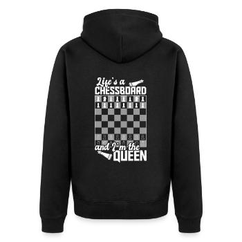 Schachspieler Stücke Schachliebhaber Mädchen - Unisex Premium Bio Zip Hoodie - Schwarz - Hinten - Nico (187cm)