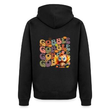 Happy Thanksgiving: Gobble Gobble Happy Turkey Day - Unisex Premium Bio Zip Hoodie - Schwarz - Hinten - Nico (187cm)