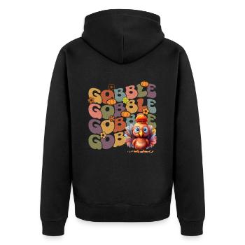 Happy Thanksgiving: Gobble Gobble Happy Turkey Day - Unisex Premium Bio Zip Hoodie - Schwarz - Hinten - Nico (187cm)