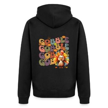 Happy Thanksgiving: Gobble Gobble Happy Turkey Day - Unisex Premium Bio Zip Hoodie - Schwarz - Hinten - Nico (187cm)