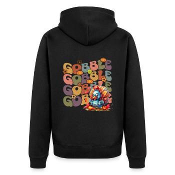 Happy Thanksgiving: Gobble Gobble Happy Turkey Day - Unisex Premium Bio Zip Hoodie - Schwarz - Hinten - Nico (187cm)