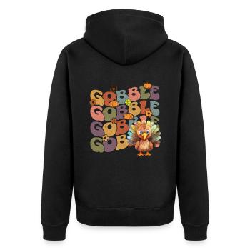 Happy Thanksgiving: Gobble Gobble Happy Turkey Day - Unisex Premium Bio Zip Hoodie - Schwarz - Hinten - Nico (187cm)