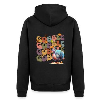 Happy Thanksgiving: Gobble Gobble Happy Turkey Day - Unisex Premium Bio Zip Hoodie - Schwarz - Hinten - Nico (187cm)