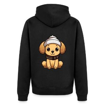 Hund Winter Comic - Unisex Premium Bio Zip Hoodie - Schwarz - Hinten - Nico (187cm)