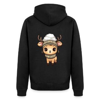 Reh Geweih Winter Comic - Unisex Premium Bio Zip Hoodie - Schwarz - Hinten - Nico (187cm)