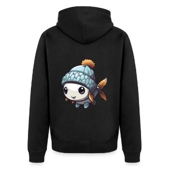 Fisch Winter Comic - Unisex Premium Bio Zip Hoodie - Schwarz - Hinten - Nico (187cm)