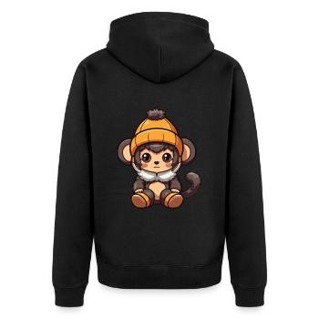 Affe Winter Comic - Unisex Premium Bio Zip Hoodie - Schwarz - Hinten - Nico (187cm)