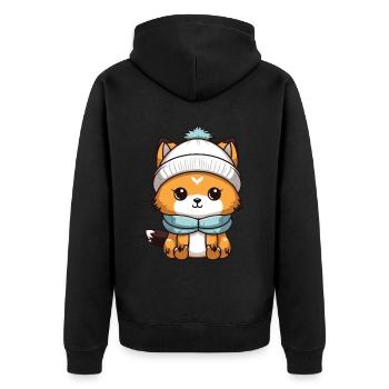 Fuchs Winter Comic - Unisex Premium Bio Zip Hoodie - Schwarz - Hinten - Nico (187cm)