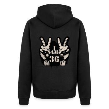 Unique design for the celebration of the 40th anniversary - Unisex Premium Organic Zip Hoodie - black - Back - Nico (187cm)
