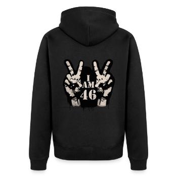 Unique design for the celebration of the 50th anniversary - Unisex Premium Organic Zip Hoodie - black - Back - Nico (187cm)