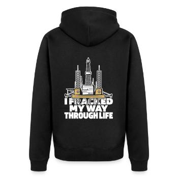 Oilfield Oil Rig Humor Fracking - Unisex Premium Organic Zip Hoodie - black - Back - Nico (187cm)