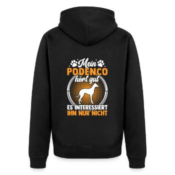 Mein Podenco hört gut Ibizan Hound - Unisex Premium Bio Zip Hoodie - Schwarz - Hinten - Nico (187cm)