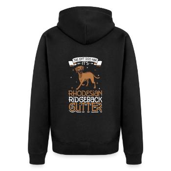 Rhodesian Ridgeback Glitzer - Unisex Premium Bio Zip Hoodie - Schwarz - Hinten - Nico (187cm)