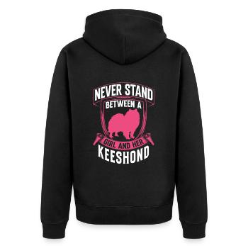 Mädchen und ihr Wolfsspitz Deutscher Spitz - Unisex Premium Bio Zip Hoodie - Schwarz - Hinten - Nico (187cm)